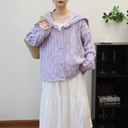 Hollow-out Three-dimensional Flower Collar Knit Cardigan Version Loose Soft Sweater Jacket for Women