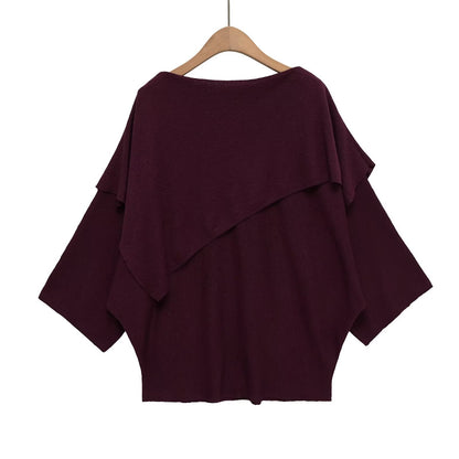 Round neck long sleeved layered decorative pullover sweater top for women